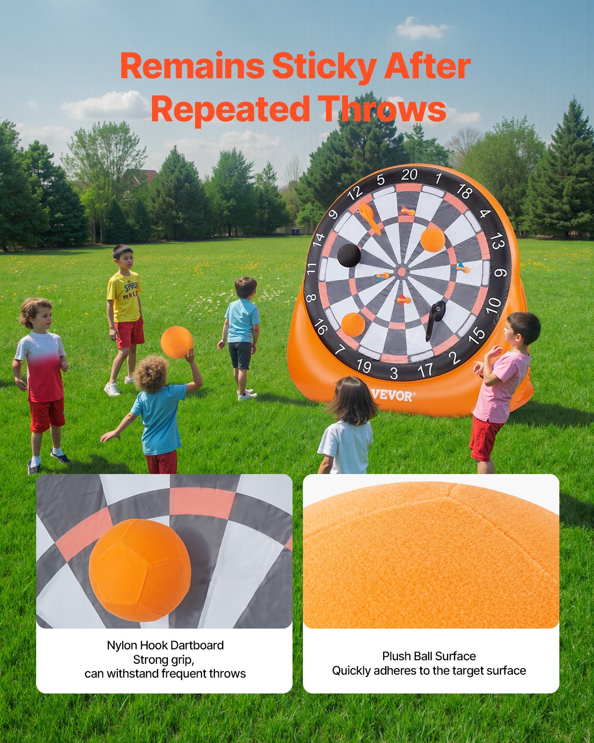 VEVOR Inflatable Football Dartboard, over 1.83m tall giant football dartboard with 4 kickballs, 6 darts, 6 axes, and air pump, ideal for giant garden games, giant kick darts game