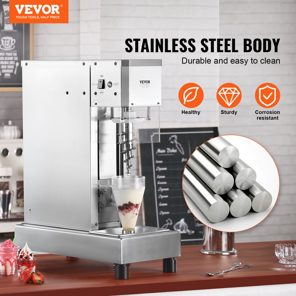 Licuadora para helados VEVOR, batidora para helados de alta velocidad de 750 W, 1740 RPM, batidora para helados de acero inoxidable 304, mango largo + protector de PC, personalizable con cualquier sabor de helado