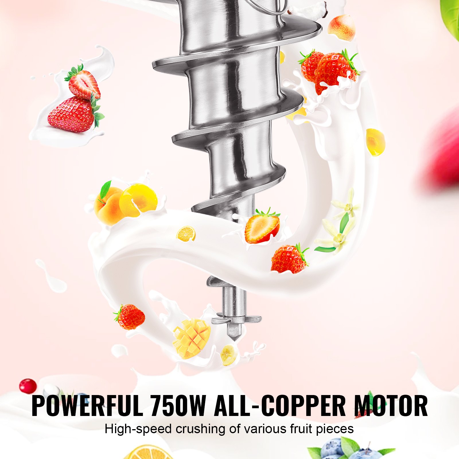 Licuadora para helados VEVOR, batidora para helados de alta velocidad de 750 W, 1740 RPM, batidora para helados de acero inoxidable 304, mango largo + protector de PC, personalizable con cualquier sabor de helado