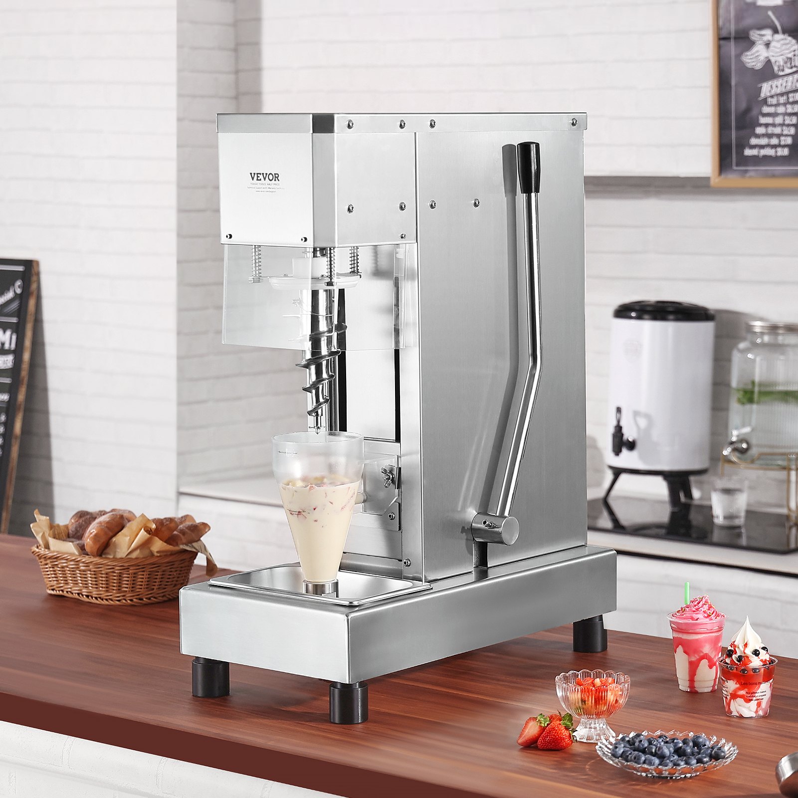 Licuadora para helados VEVOR, batidora para helados de alta velocidad de 750 W, 1740 RPM, batidora para helados de acero inoxidable 304, mango largo + protector de PC, personalizable con cualquier sabor de helado