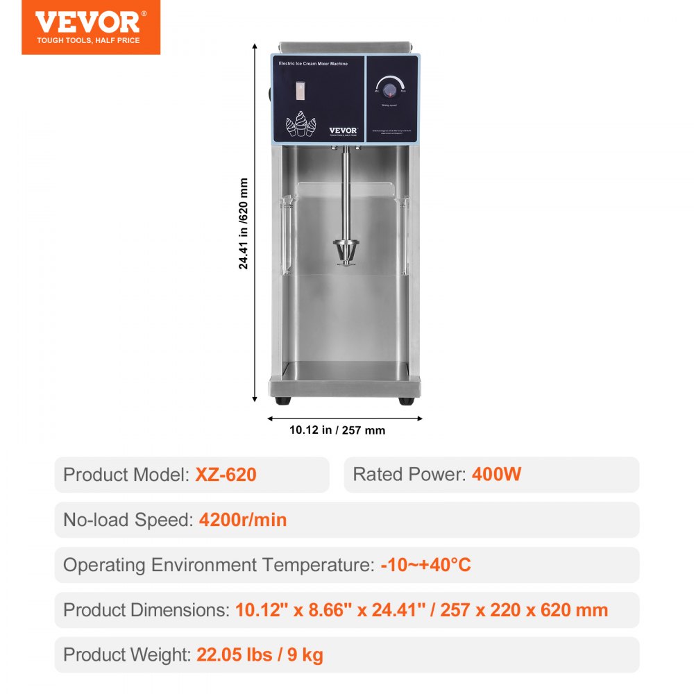Licuadora para helados VEVOR, batidora para helados de alta velocidad de 400 W, 4200 RPM, ajuste de velocidad continuo, batidora para helados de acero inoxidable 304, 3 vasos de mano, prepara varios sabores de helado