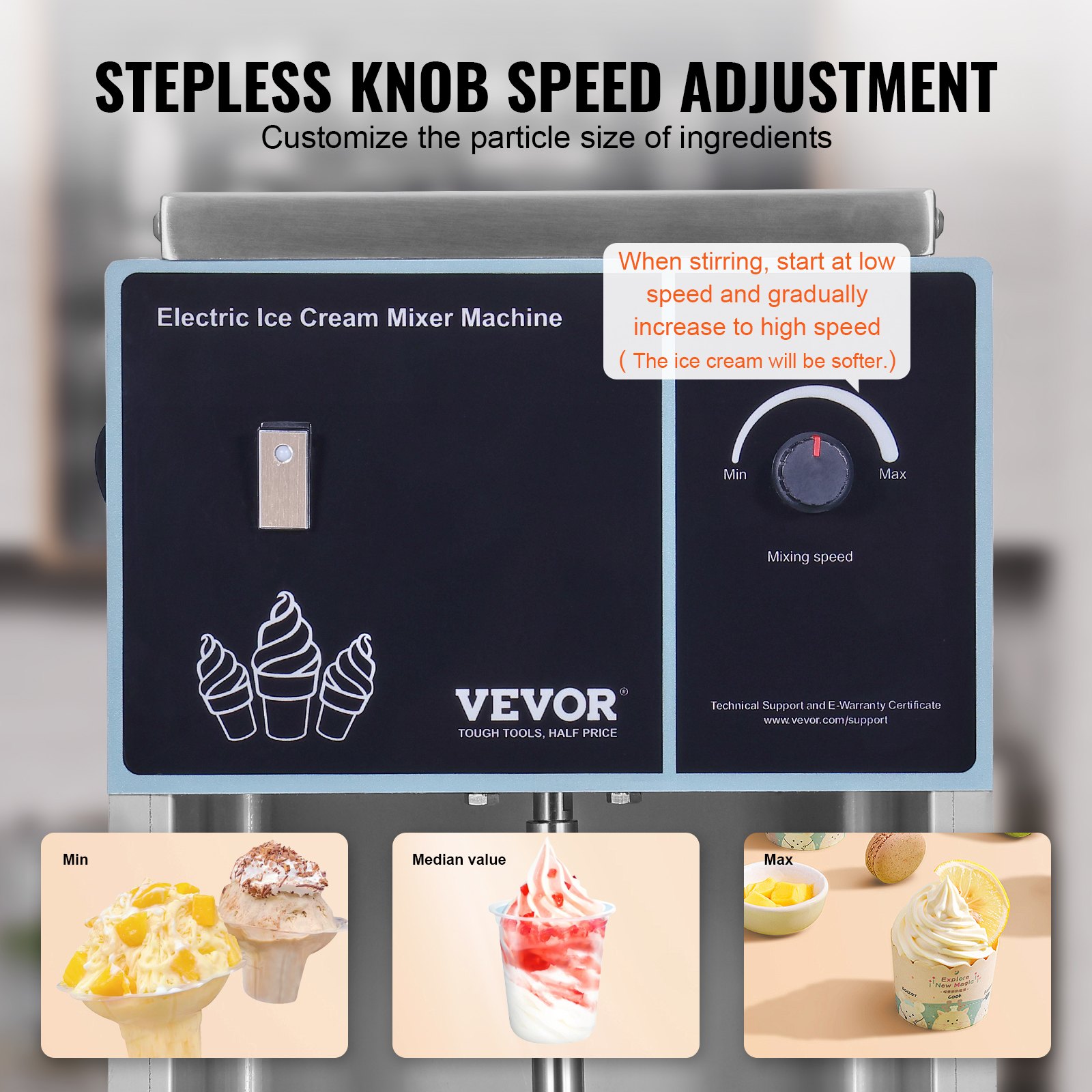 Licuadora para helados VEVOR, batidora para helados de alta velocidad de 400 W, 4200 RPM, ajuste de velocidad continuo, batidora para helados de acero inoxidable 304, 3 vasos de mano, prepara varios sabores de helado