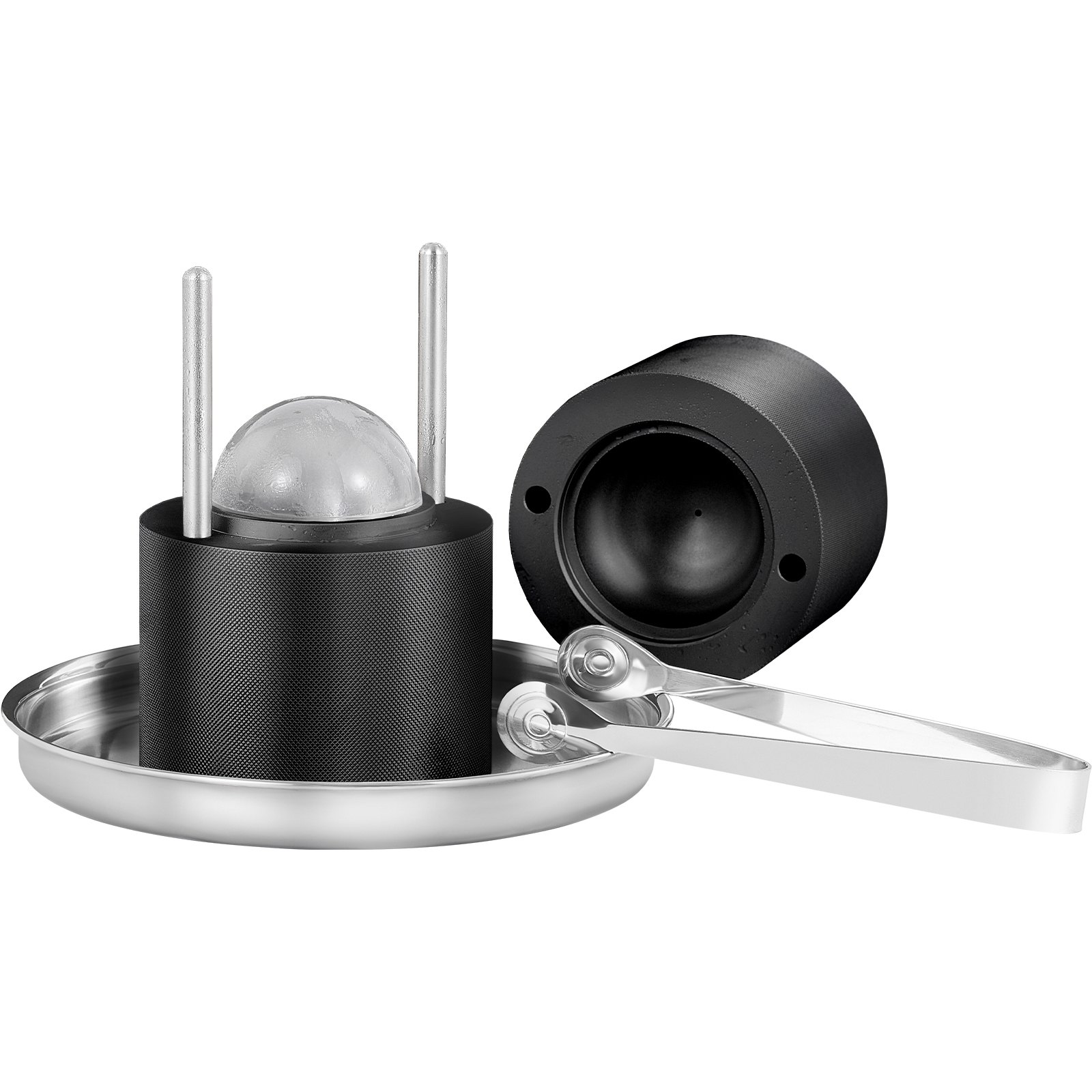 VEVOR Prensa para Bolas de Hielo 2,4" Kit de Prensa para Bolas de Hielo de Aleación de Avión para Esferas de Hielo de 60mm, Prensa para Hielo con Pinza y Bandeja de Goteo, para Whisky, Cocktail, Negro