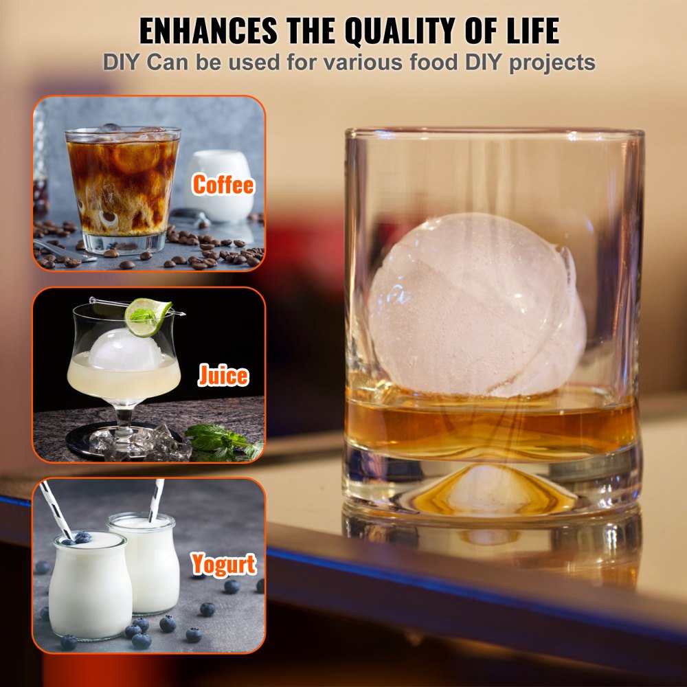 VEVOR Prensa para Bolas de Hielo 2,4" Kit de Prensa para Bolas de Hielo de Aleación de Avión para Esferas de Hielo de 60mm, Prensa para Hielo con Pinza y Bandeja de Goteo, para Whisky, Cocktail, Rojo