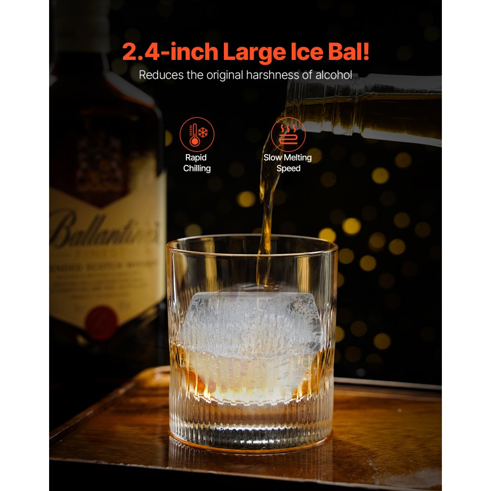 VEVOR Ice Press Ice Ball Maker Set 65 mm Ice Ball Ice Block Mold made of Aviation Aluminum with Tongs & Drip Tray, Diamond Ice Ball Maker for Whiskey Cocktail Bourbon Scotch at Parties & on Vacation