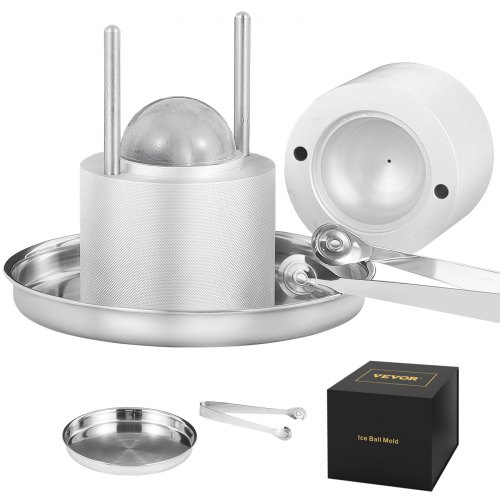 VEVOR Prensa de Bolas de Hielo 2,4" Kit de Prensa de Bolas de Hielo de Aleación de Avión para Esfera de Hielo de 60mm Prensa de Hielo con Pinza y Bandeja de Goteo para Whisky, Cocktail, Bourbon, Plata