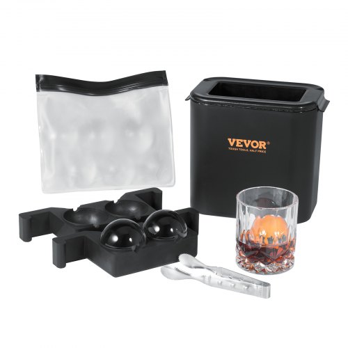VEVOR Cubiteras para Hielo Redondo 2 Esferas de 6cm Fácil de Sacar Molde de Silicona Alimentaria para Cubitos de Hielo con Bolsa para Congelador y Pinzas para Bebidas Vino Cócteles Whisky Café Fiestas
