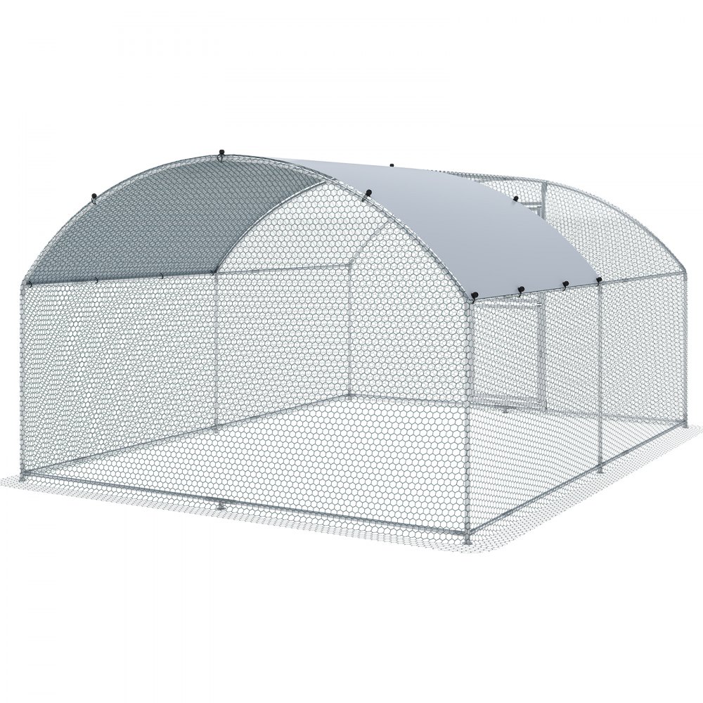 VEVOR Gallinero de Metal para Exterior, 400x300x200 cm, Gran Corral para Pollos, Lona Impermeable, Techo Domo, Puerta Doble, Malla de Alambre, Parque para Gansos, Patos, Conejos, Mascotas, Plata