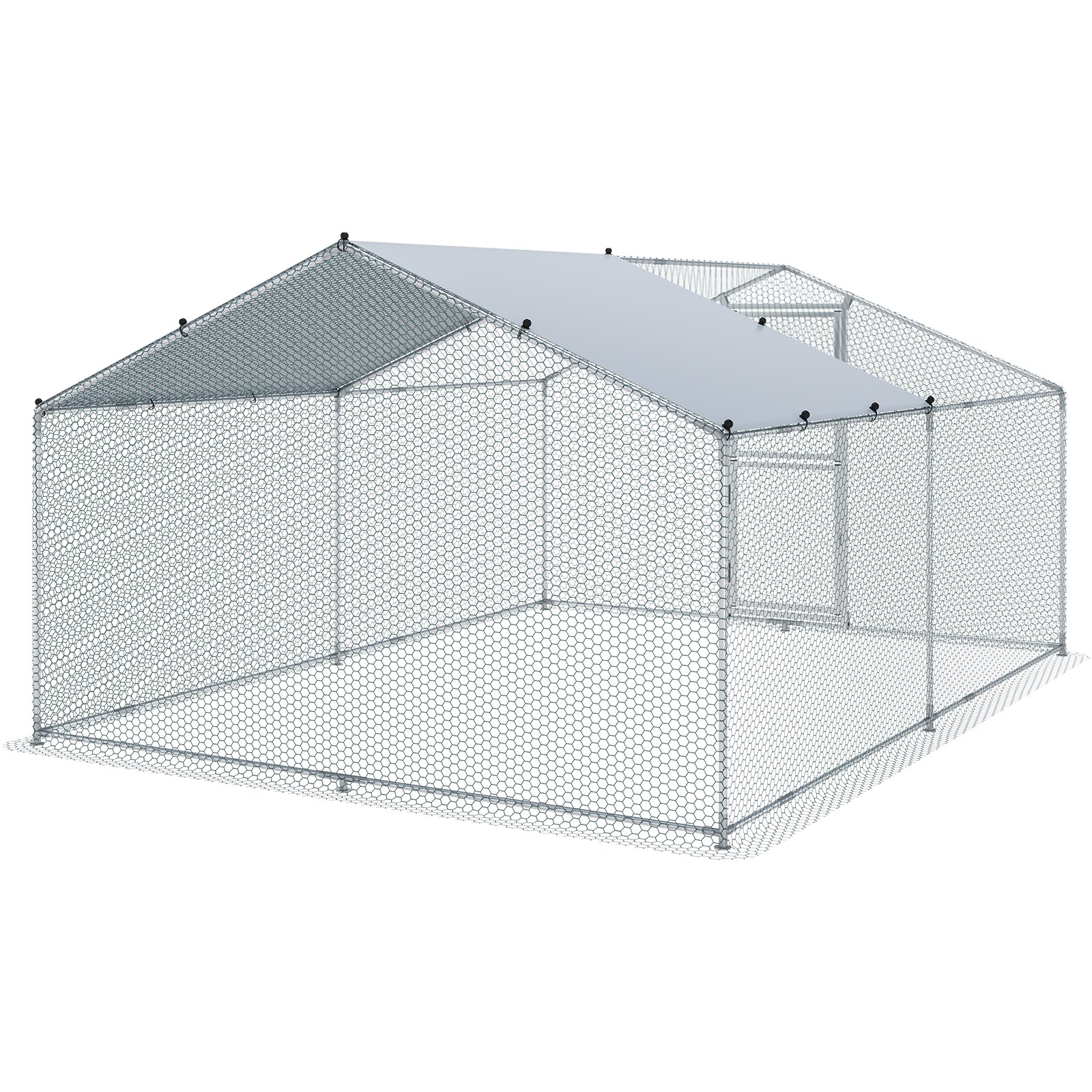 VEVOR Gallinero de Metal para Exterior, 400x300x200 cm, Gran Corral para Pollos, Lona Impermeable, Techo Puntiagudo, Puerta Doble, Malla de Alambre, Parque para Gansos, Patos, Conejos, Mascotas, Plata