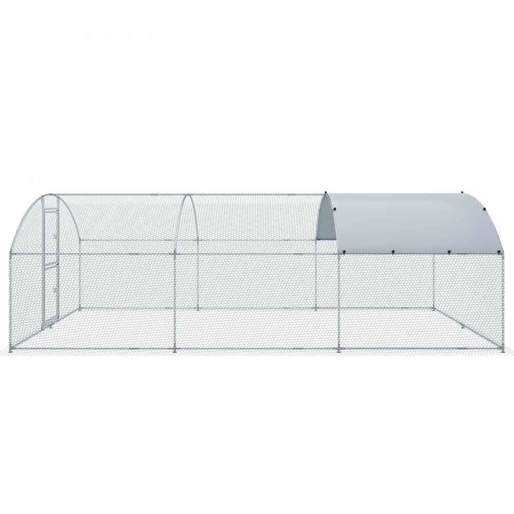 VEVOR Gallinero Exterior Gallinero Metal 600x300x200cm Gran Corral para Pollos Lona Impermeable Domo Techo Cerramiento Puerta Doble Malla de Alambre Parque para Gansos, Patos, Conejos, Mascotas, Plata