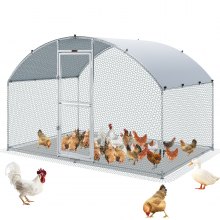 VEVOR Gallinero de Metal para Exterior, 200x300x200 cm, Gran Corral para Pollos, Lona Impermeable, Techo Domo, Puerta Doble, Malla de Alambre, Parque para Gansos, Patos, Conejos, Mascotas, Plata