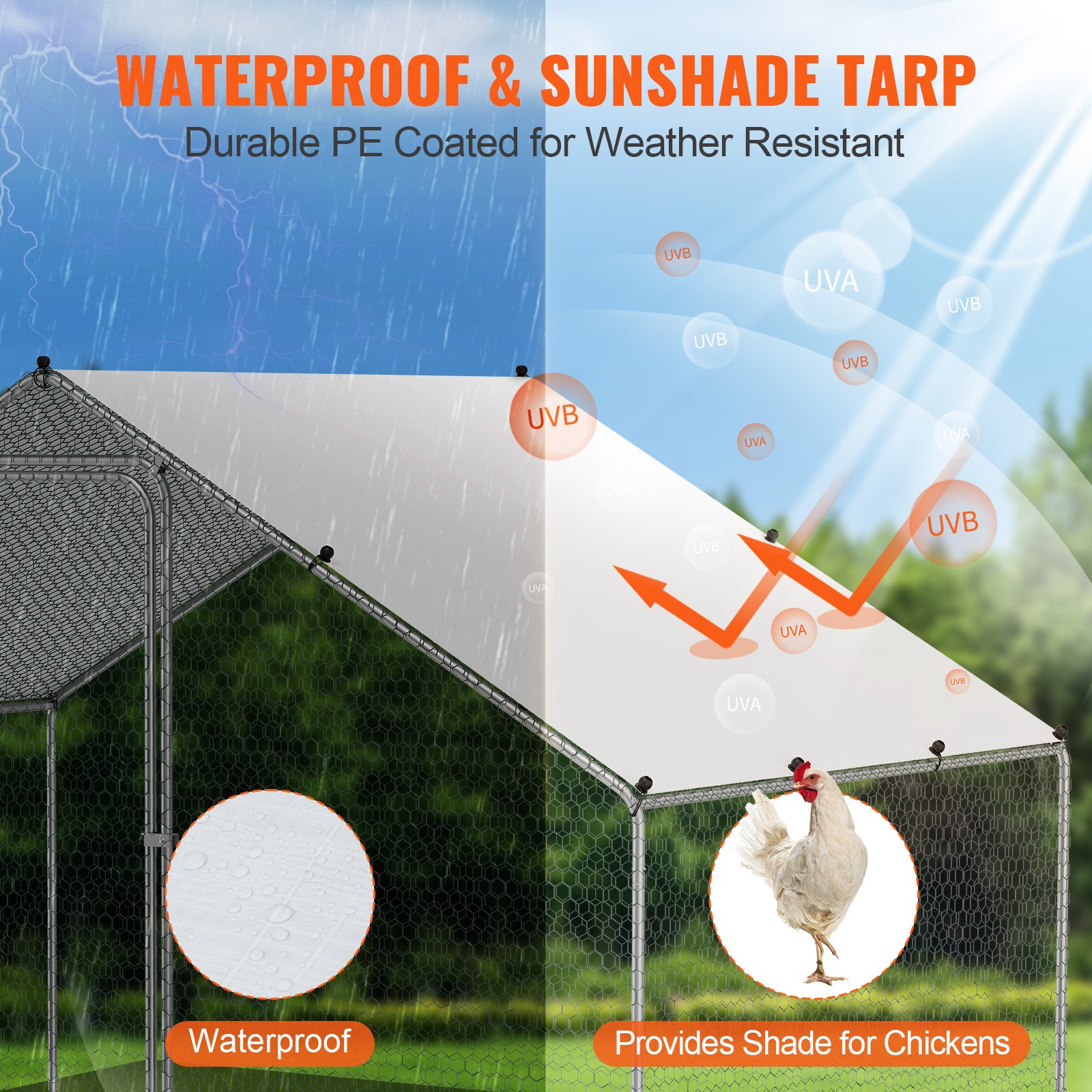 VEVOR Gallinero Grande de Metal, 3 x 1,97 x 1,99 m con Cubierta Impermeable, Gallinero con Techo de Aguja con Cerradura de Seguridad para Exteriores y Patio Trasero, Granja, Jaula para Patos y Conejos