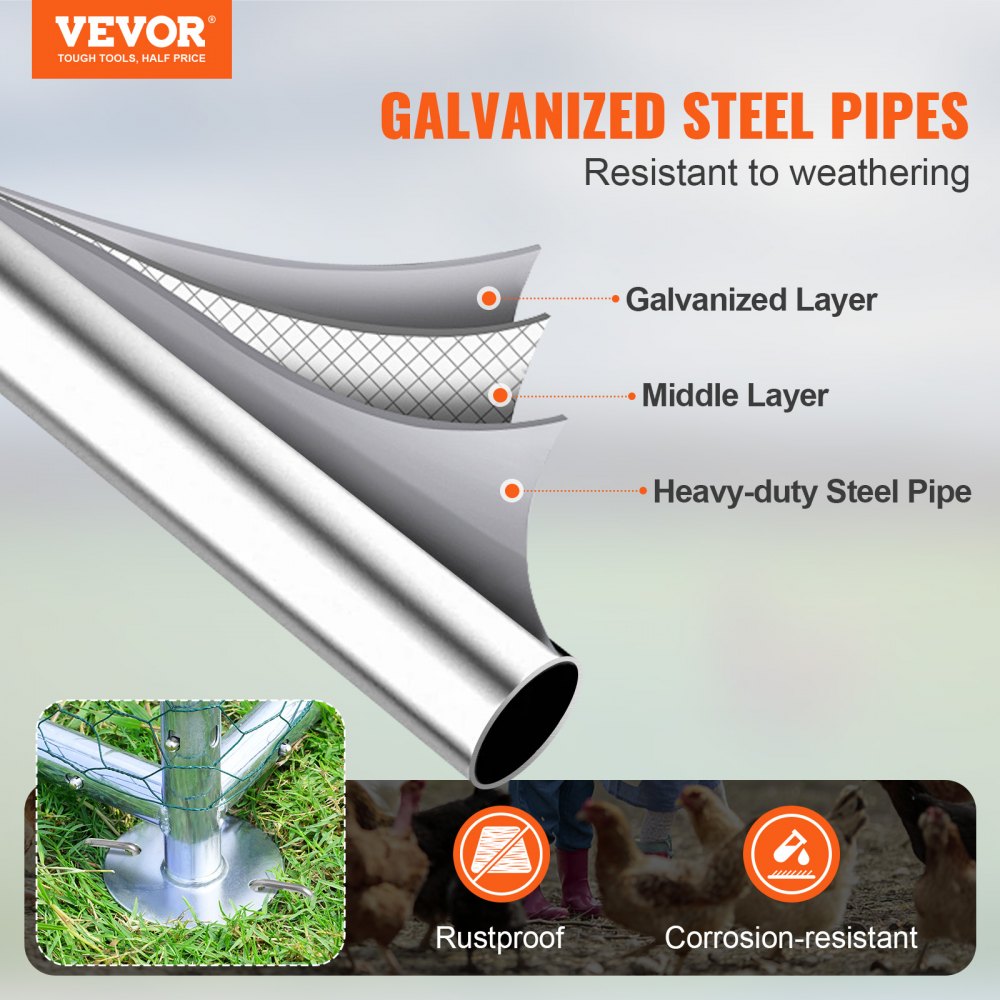 VEVOR Gallinero Grande de Metal, 3 x 3,93 x 1,99 m, Gallinero para Patio con Cubierta, Gallinero con Techo de Aguja con Cerradura de Seguridad para Exteriores y Patio Trasero, Granja, Jaula para Patos