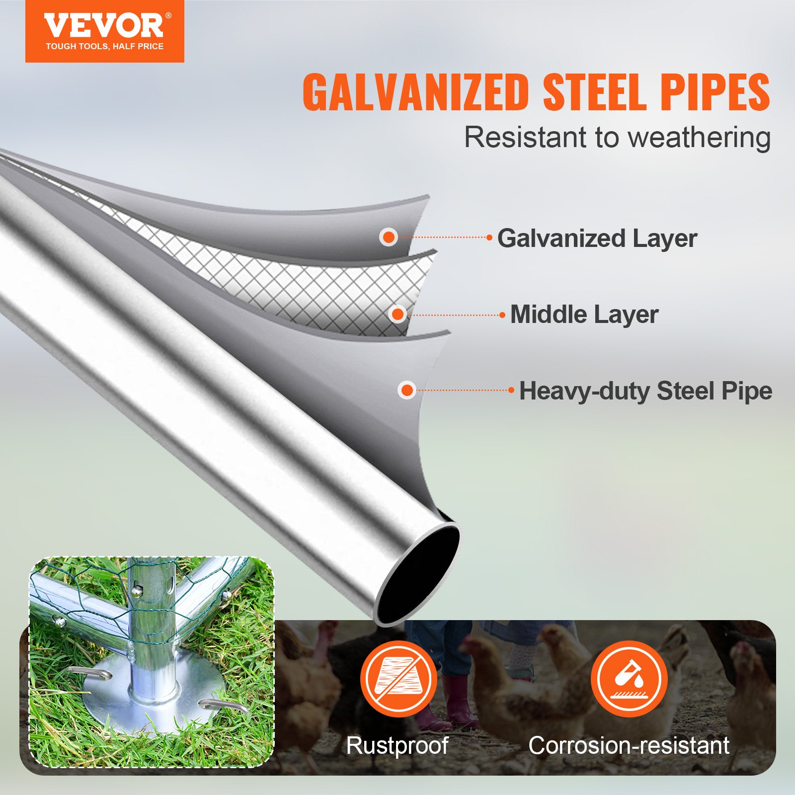 VEVOR Gallinero Grande de Metal, 3 x 3,93 x 1,99 m, Gallinero para Patio con Cubierta, Gallinero con Techo de Aguja con Cerradura de Seguridad para Exteriores y Patio Trasero, Granja, Jaula para Patos