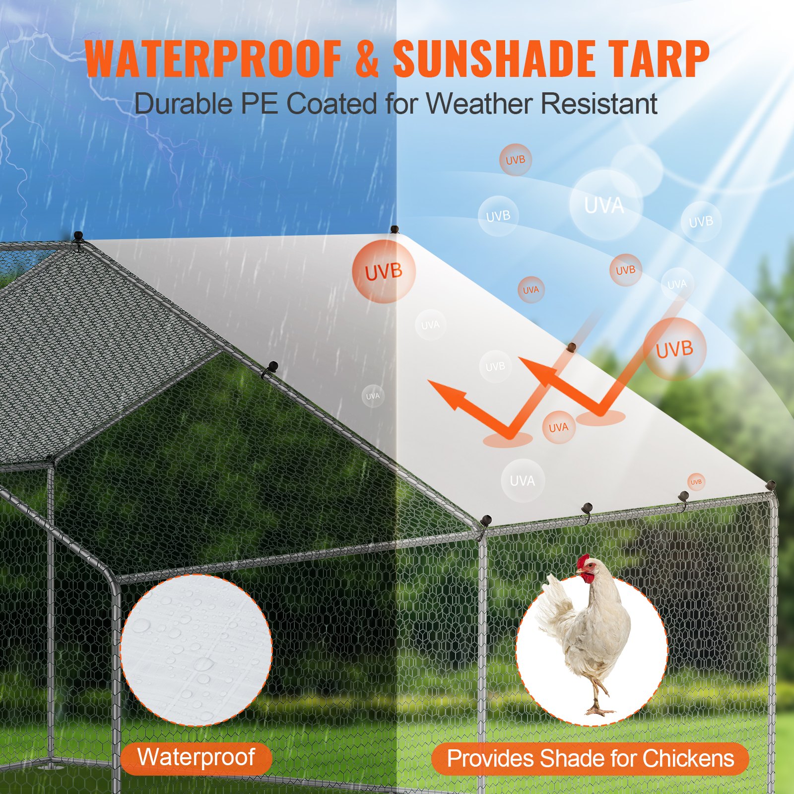 VEVOR Gallinero Grande de Metal, 3 x 3,93 x 1,99 m, Gallinero para Patio con Cubierta, Gallinero con Techo de Aguja con Cerradura de Seguridad para Exteriores y Patio Trasero, Granja, Jaula para Patos