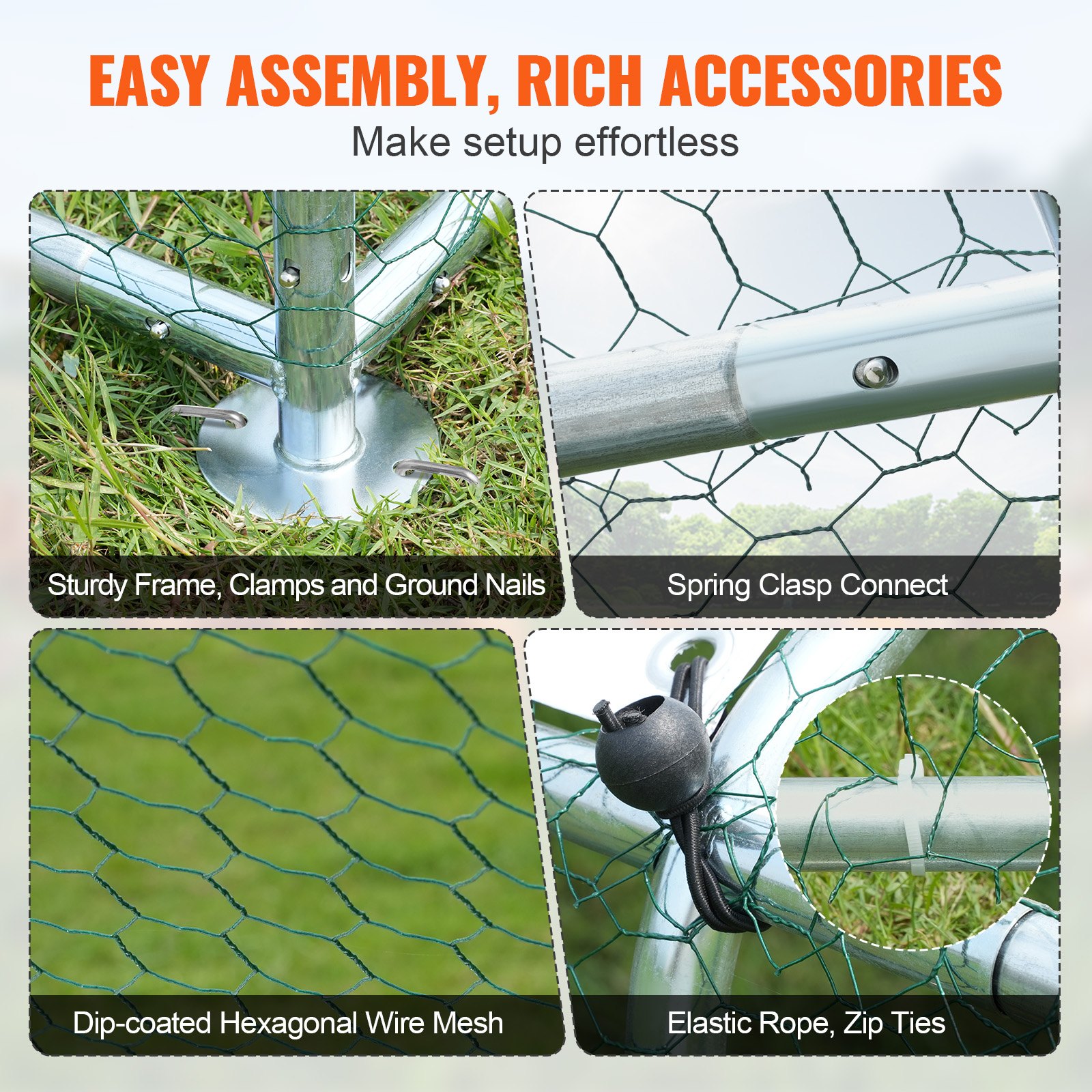 VEVOR Gallinero Grande de Metal, 3 x 3,93 x 1,99 m, Gallinero para Patio con Cubierta, Gallinero con Techo de Aguja con Cerradura de Seguridad para Exteriores y Patio Trasero, Granja, Jaula para Patos