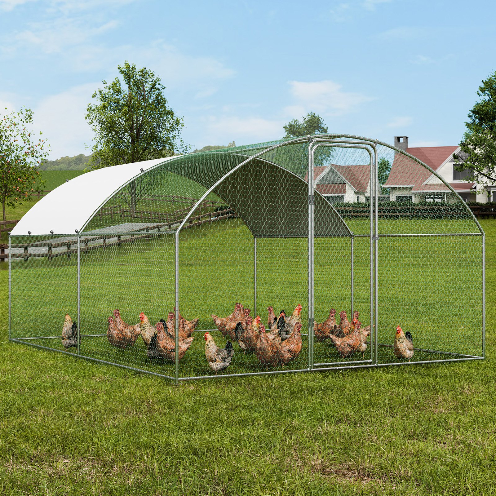 VEVOR Gallinero Grande de Metal, Gallinero para Patio con Cubierta Impermeable, Gallinero con Techo con Cerradura de Seguridad para Exteriores y Patio Trasero, Jaula para Patos, 3 x 3,93 x 1,99 m