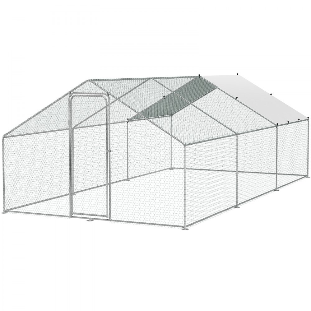 VEVOR Gallinero Grande de Metal, 3 x 5,88 x 1,99 m, Gallinero para Patio con Cubierta, Gallinero con Techo de Aguja con Cerradura de Seguridad para Exteriores, Granja, Jaula para Patos y Conejos