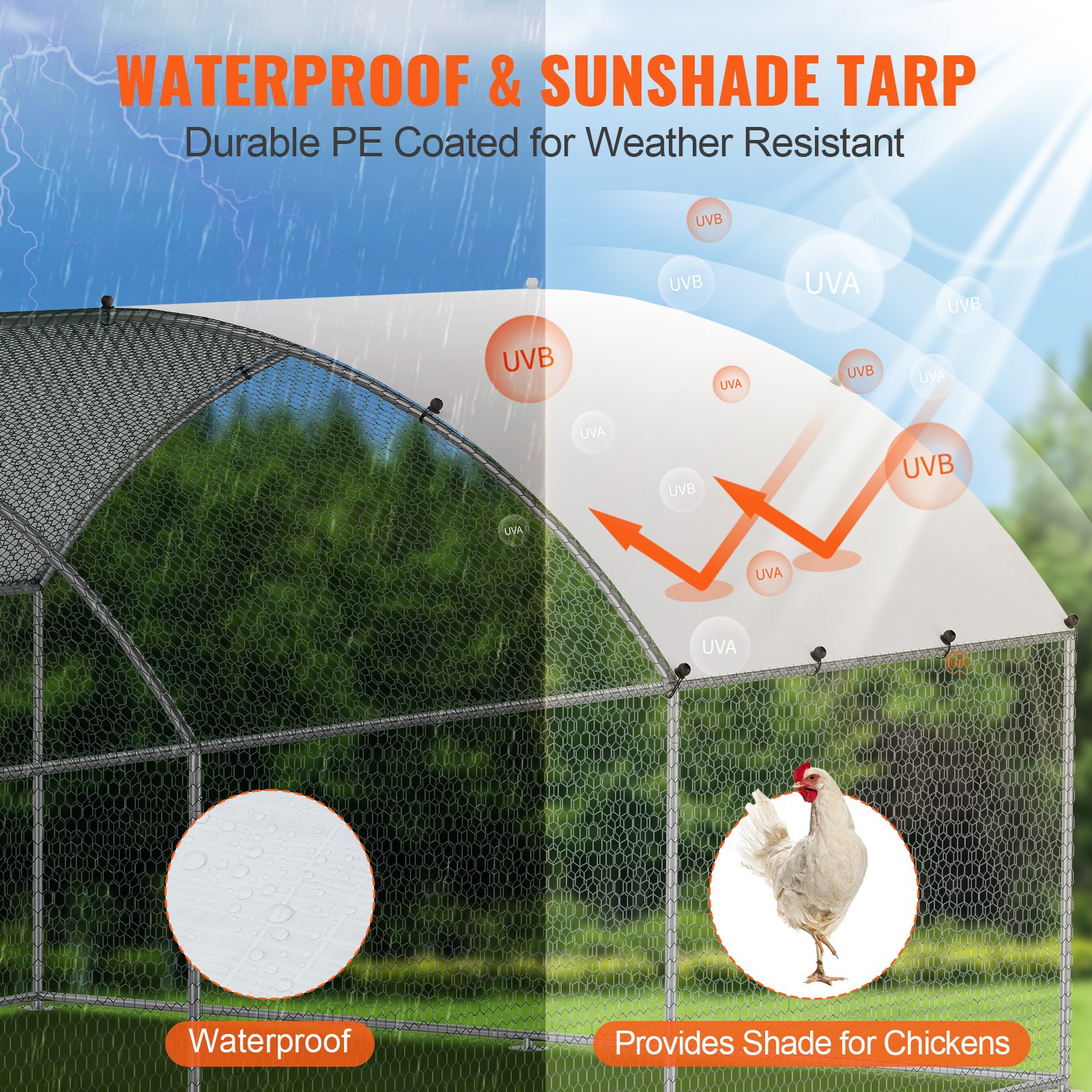 VEVOR Gallinero Grande de Metal con Corral, 3 x 5,88 x 1,99 m, Gallinero para Patio con Cubierta, Gallinero con Techo con Cerradura de Seguridad para Exteriores y Patio Trasero, Jaula para Patos