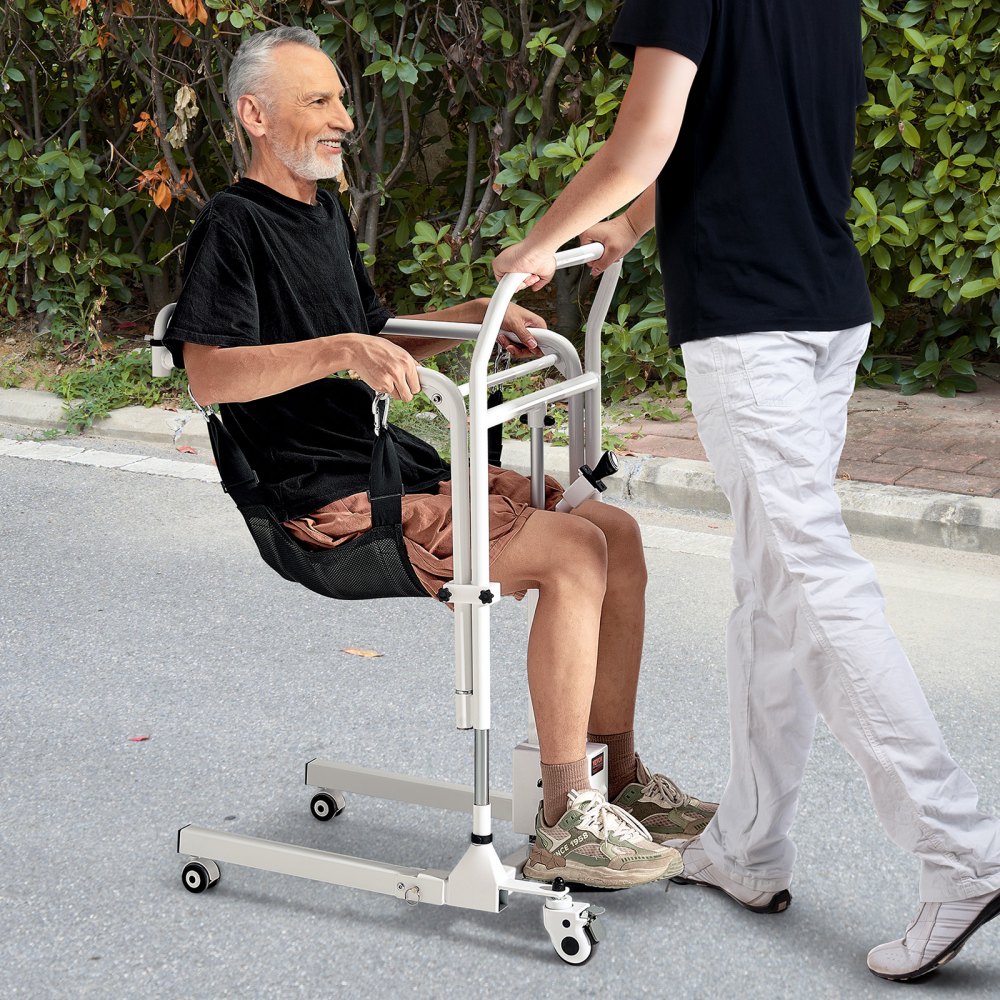 VEVOR Silla de Ruedas Elevadora de Pacientes Silla de Ruedas Eléctrica Plegable de Altura Ajustable con Ruedas y 2 Cojines de Asiento, Carga de 100 kg, para Personas Mayores discapacitadas