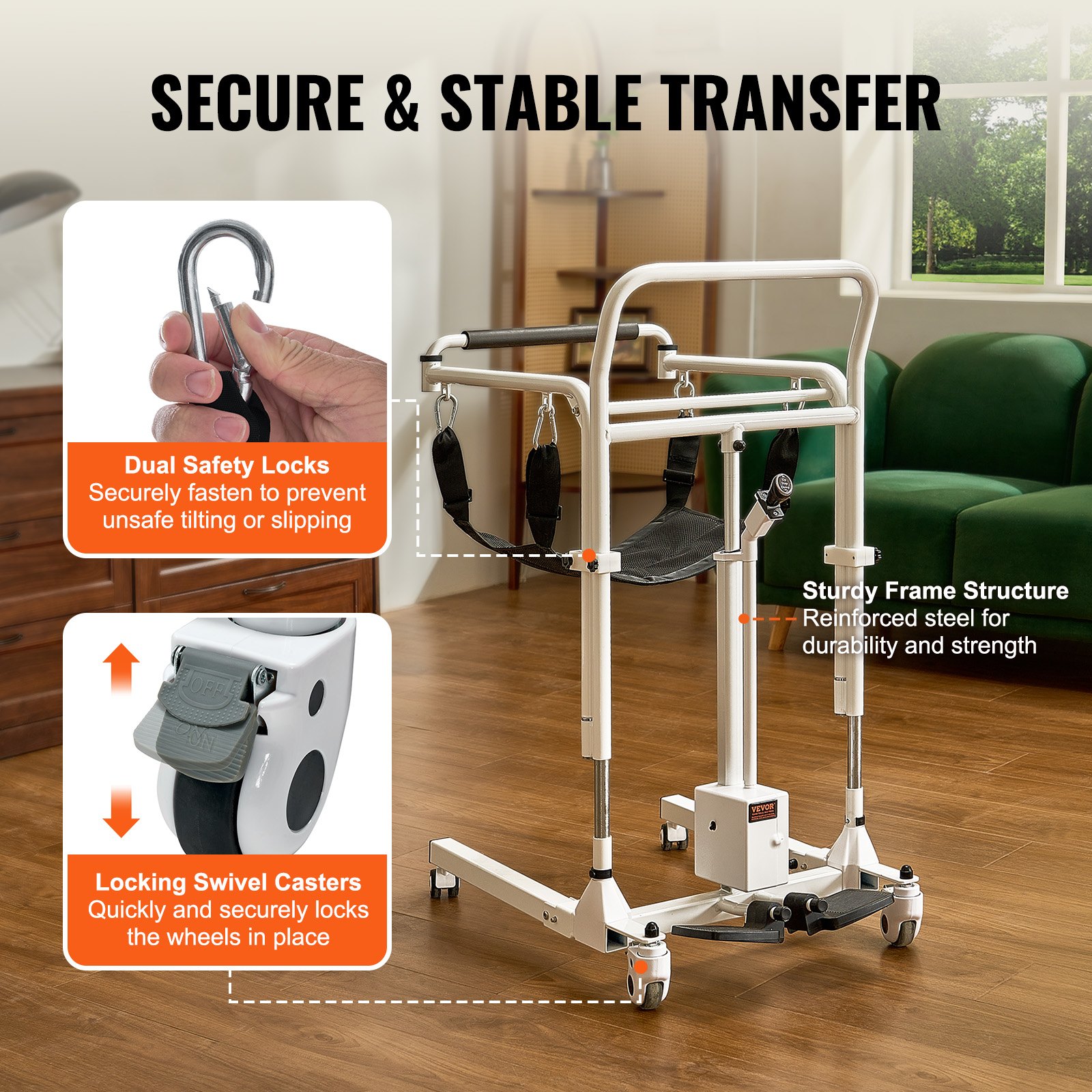 VEVOR Silla de Ruedas Elevadora de Pacientes Silla de Ruedas Eléctrica Plegable de Altura Ajustable con Ruedas y 2 Cojines de Asiento, Carga de 100 kg, para Personas Mayores discapacitadas