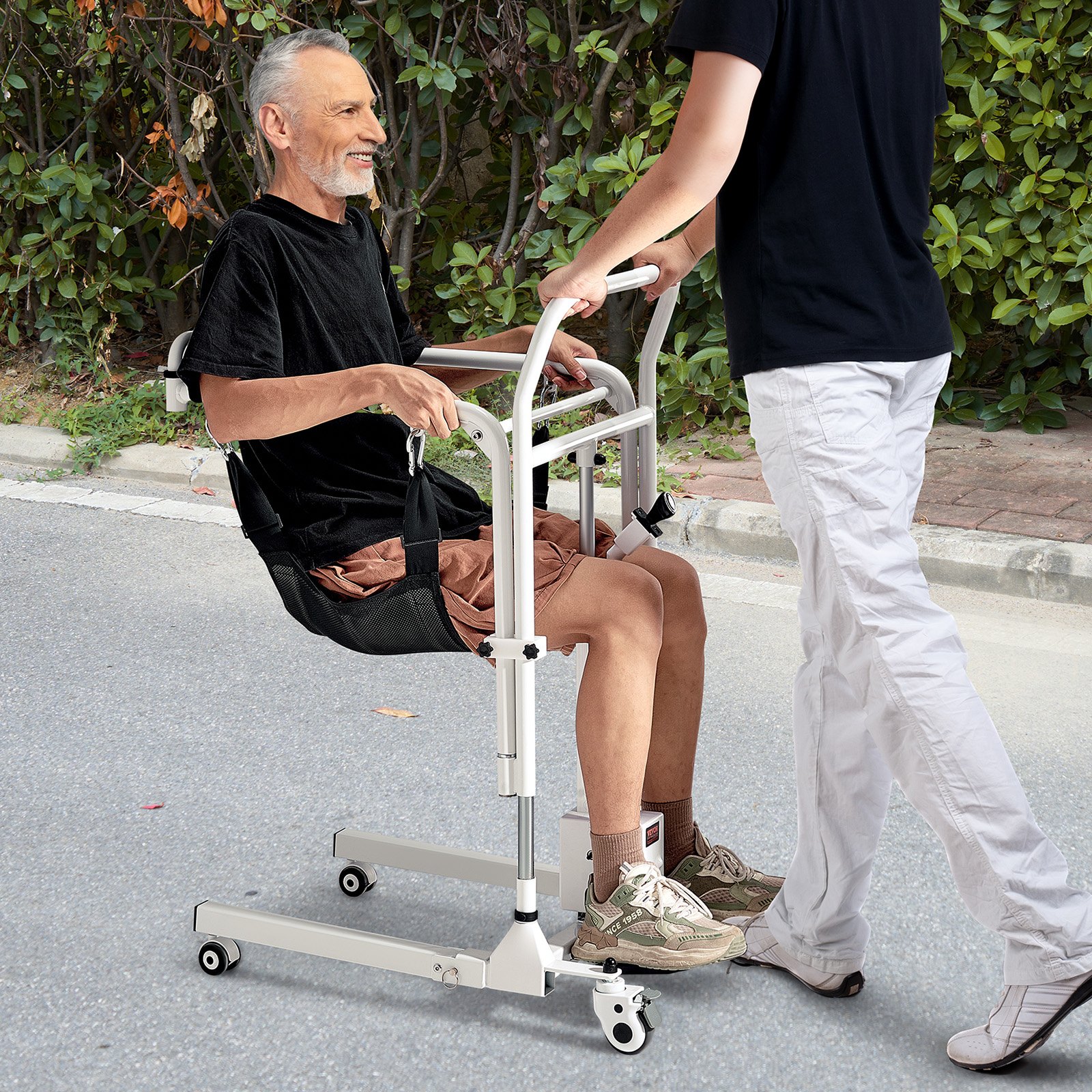 VEVOR Silla de Ruedas Elevadora de Pacientes Silla de Ruedas Eléctrica Plegable de Altura Ajustable con Ruedas y 2 Cojines de Asiento, Carga de 100 kg, para Personas Mayores discapacitadas