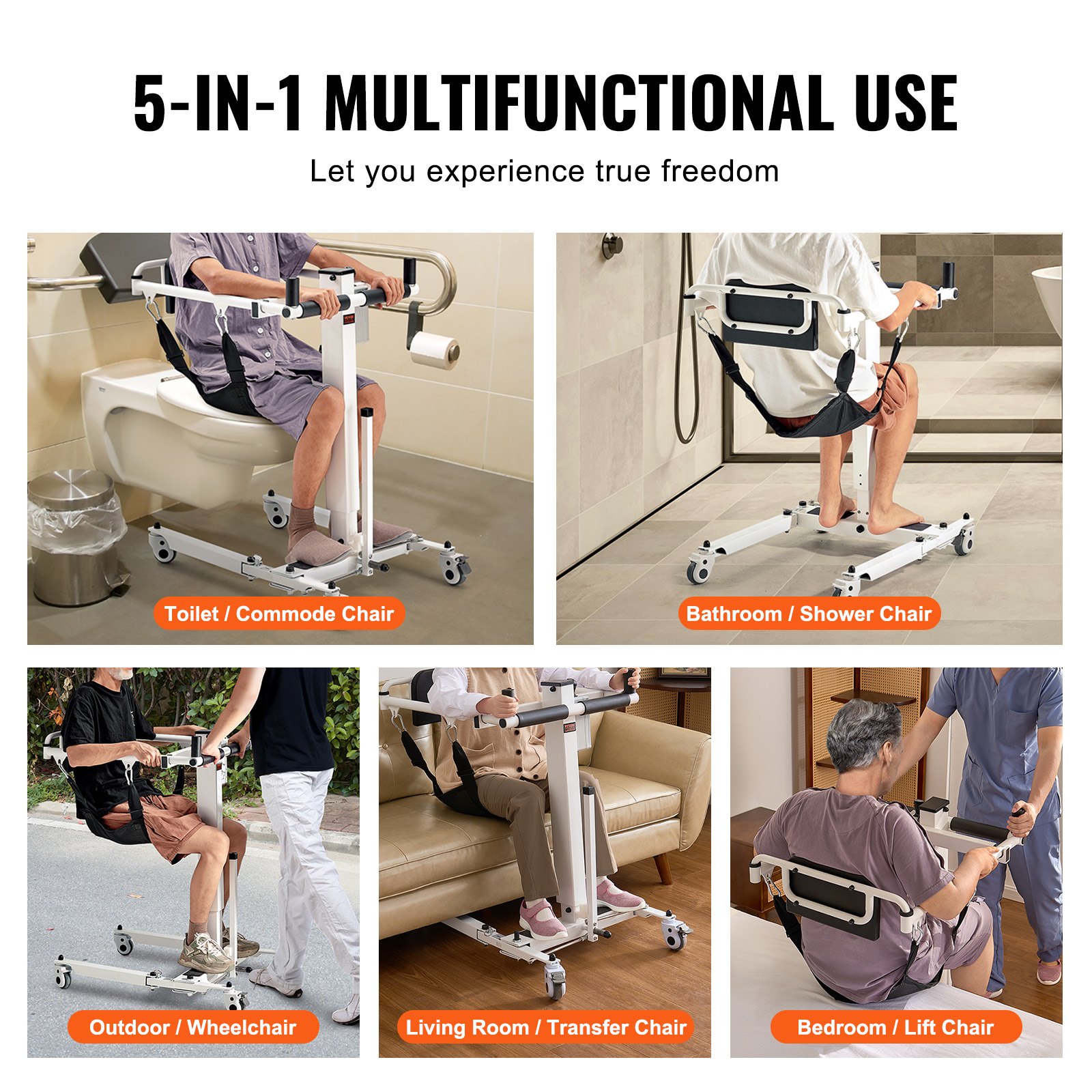 VEVOR Silla de Ruedas Elevadora de Pacientes con Altura y Ancho Ajustables Silla Eléctrica Plegable para Traslado de Pacientes Capacidad de Carga 100 kg para Ancianos Discapacitados, Hogar, Coche