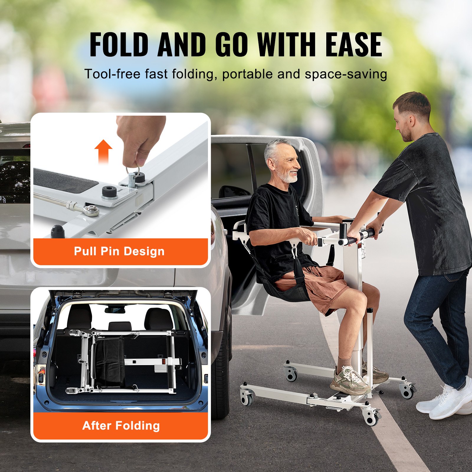 VEVOR Silla de Ruedas Elevadora de Pacientes con Altura y Ancho Ajustables Silla Eléctrica Plegable para Traslado de Pacientes Capacidad de Carga 100 kg para Ancianos Discapacitados, Hogar, Coche