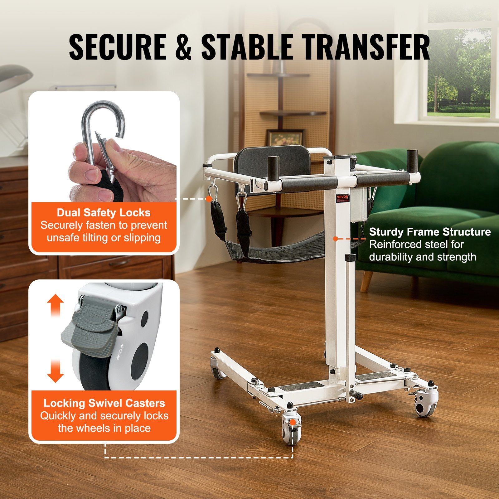 VEVOR Silla de Ruedas Elevadora de Pacientes con Altura y Ancho Ajustables Silla Eléctrica Plegable para Traslado de Pacientes Capacidad de Carga 100 kg para Ancianos Discapacitados, Hogar, Coche