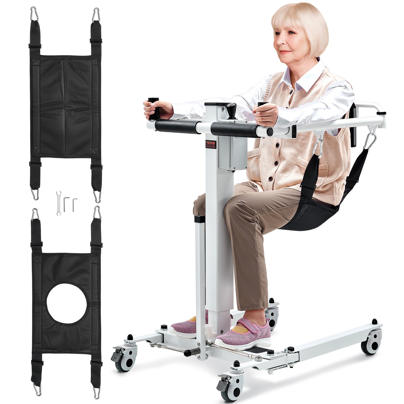 VEVOR Silla de Ruedas Elevadora de Pacientes con Altura y Ancho Ajustables Silla Eléctrica Plegable para Traslado de Pacientes Capacidad de Carga 100 kg para Ancianos Discapacitados, Hogar, Coche