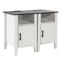 VEVOR 2 PCS Mesa Auxiliar Estilo Granja de 611 x 406 x 406 mm, Mesa de Noche Cuadrada de 3 Niveles con Puertos USB, Tomas de Corriente, Armario de Almacenamiento y Luces LED para Sala de Estar, Blanco