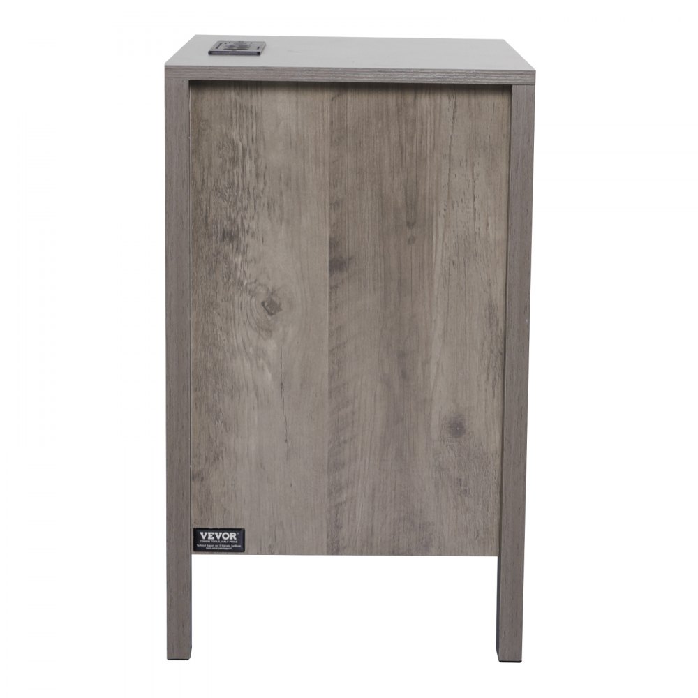 VEVOR 2 PCS Mesa Auxiliar Estilo Granja de 635 x 500 x 381 mm, Mesa de Noche Cuadrada de 3 Niveles con Puertos USB, Tomas de Corriente, Armario de Almacenamiento y 2 Cajones para Sala de Estar, Gris