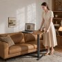 VEVOR Overbed Table 700 x 400 mm Mobile Bedside Table with Hidden Wheels, for Home Office Bed Couch, Height Adjustable Rolling Laptop Desk, Standing Cart with Tilting Desktop & Cup Holder, Brown