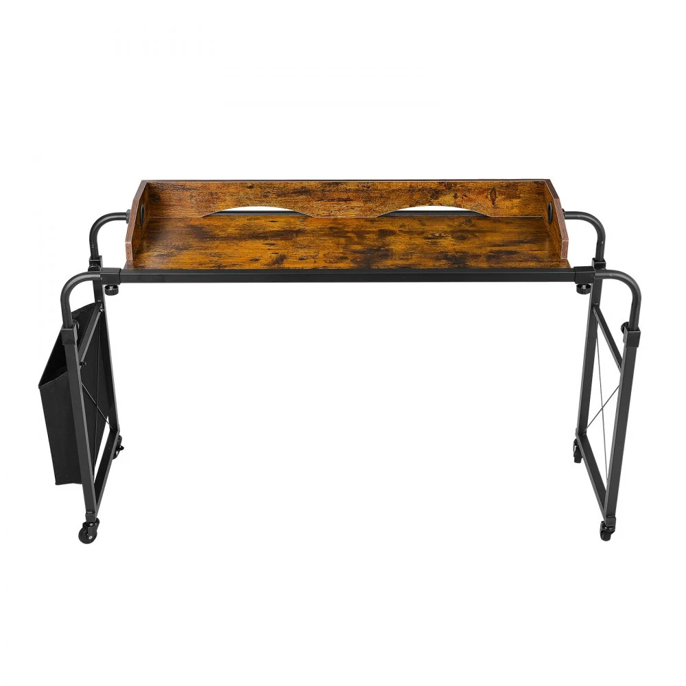 VEVOR Escritorio Móvil sobre la Cama con Ruedas 1060 x 360 mm Mesa de Cama, para Dormitorio Sala de Estar Oficina Hogar, Longitud y Altura Ajustables, con Bolsillo Lateral de Almacenamiento, Marrón