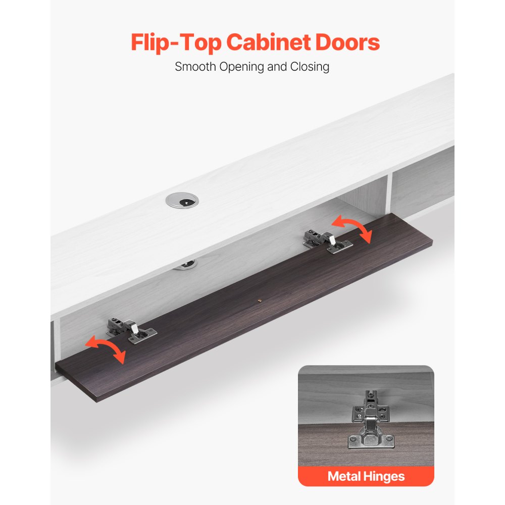 VEVOR TV cabinet, wall-mounted, TV cabinet with cable hole, floating TV shelf with storage space for DVD player, cable box, game console, wall cabinet, 52 kg load capacity, white, 180 cm length