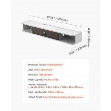 VEVOR Mueble de TV de Pared 1200 x 236 x 160 mm con Orificio para Cable, Blanco