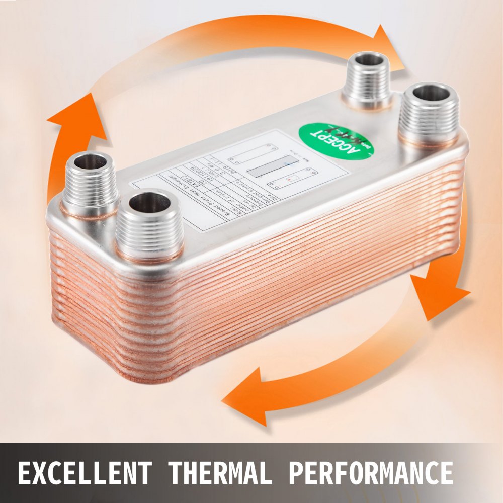 Intercambiador De Calor De 20 Placas Soldadas 1/2 "y 3/4" Mnpt Para Calefacción