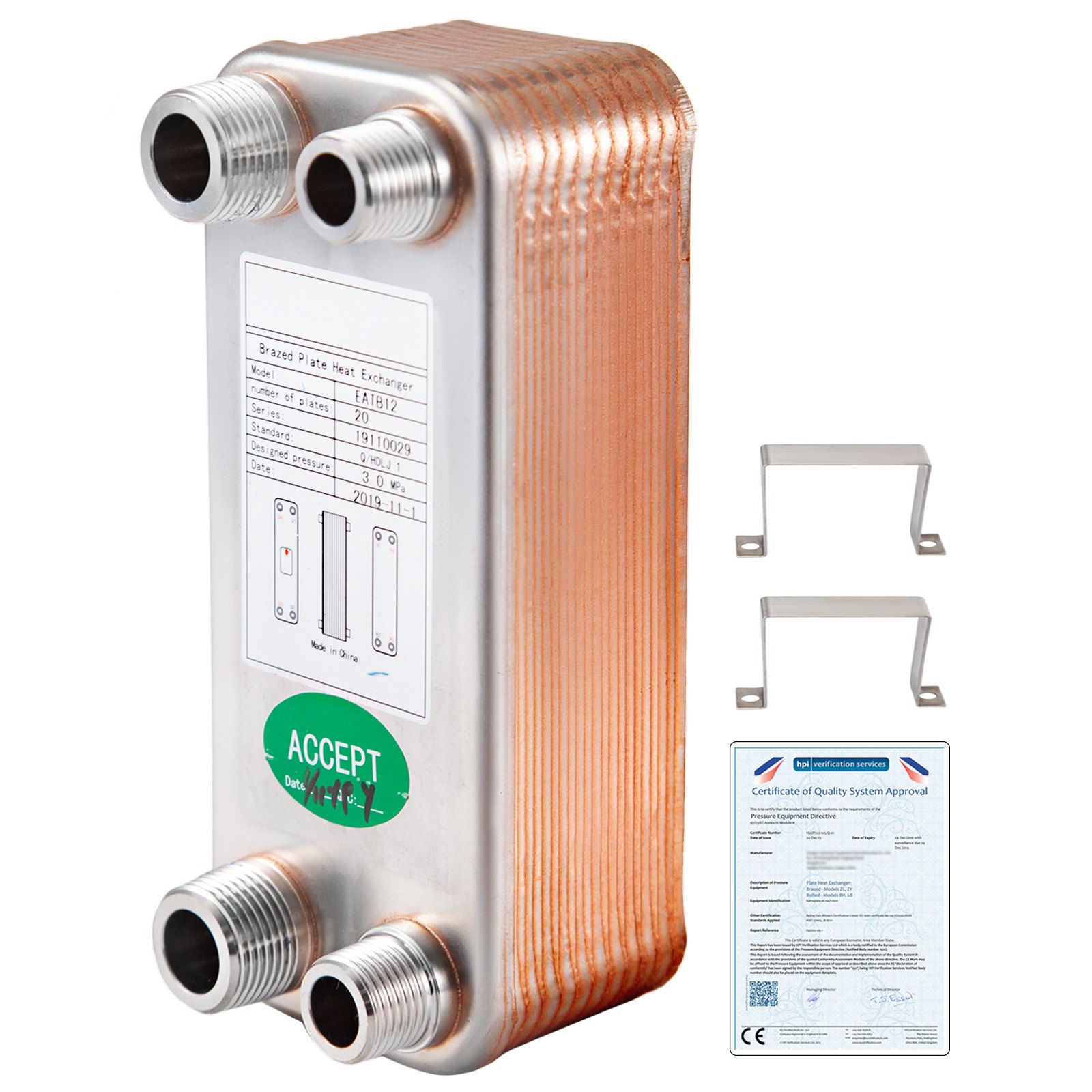 Intercambiador De Calor De 20 Placas Soldadas 1/2 "y 3/4" Mnpt Para Calefacción