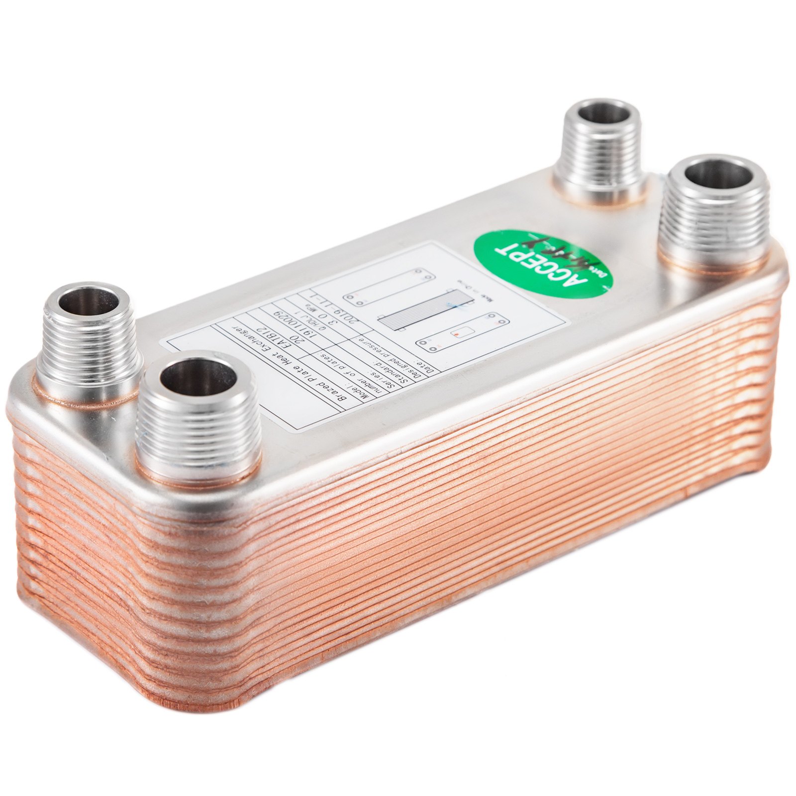 Intercambiador De Calor De 20 Placas Soldadas 1/2 "y 3/4" Mnpt Para Calefacción