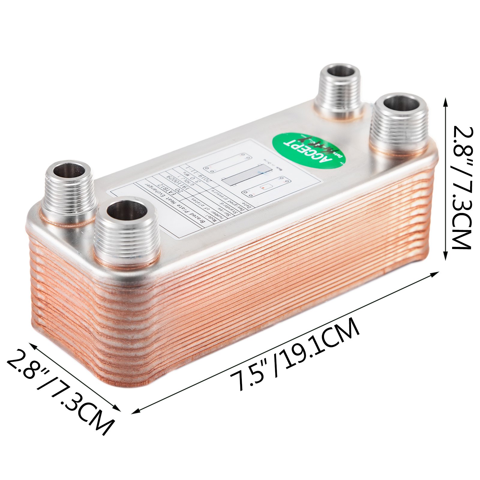 Intercambiador De Calor De 20 Placas Soldadas 1/2 "y 3/4" Mnpt Para Calefacción