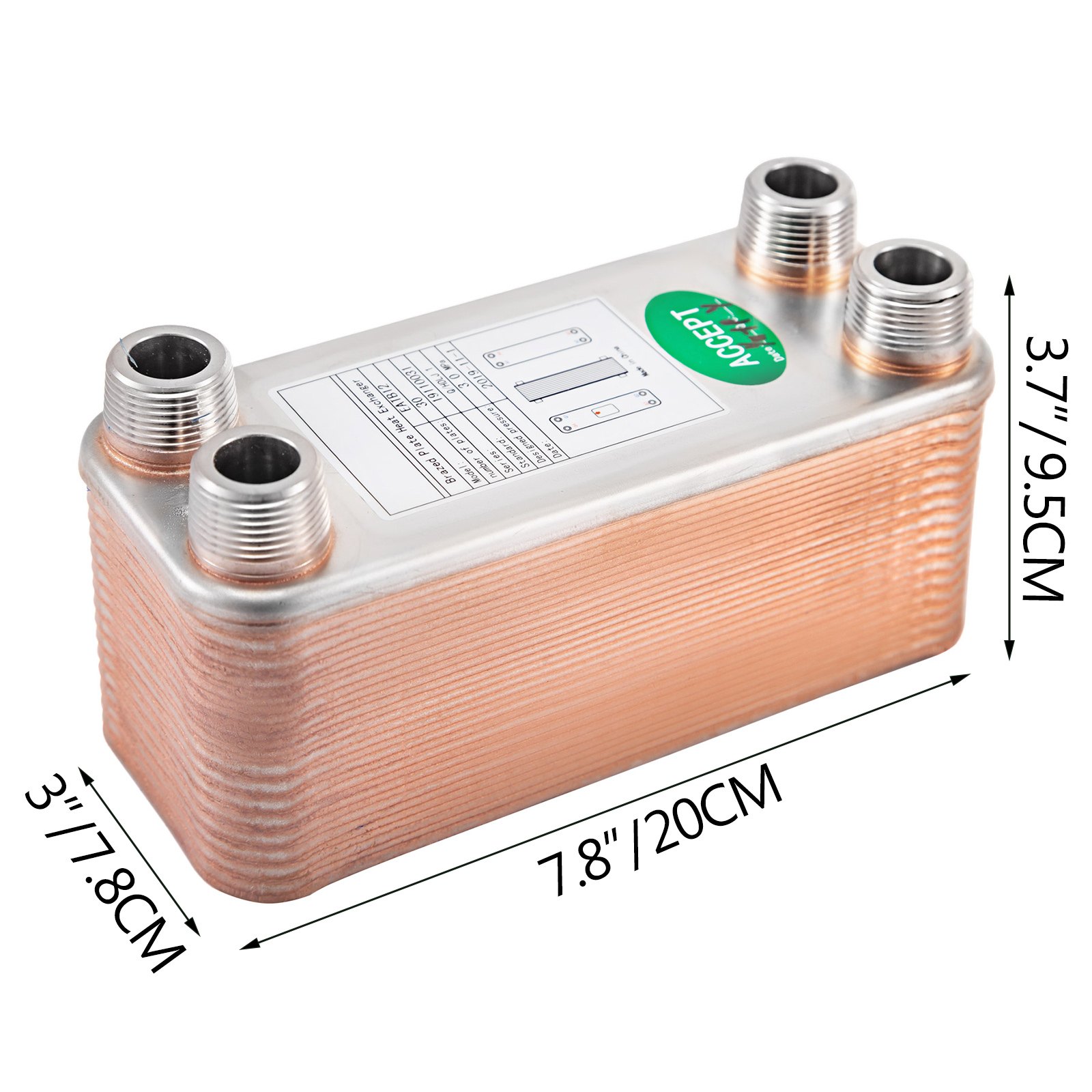 VEVOR Intercambiador de Calor 30 Placas Intercambiador Calor Térmico 10 " x 5 " x 6 " Acero Inoxidable 316L Termocambiador Placas Adecuado para Industria HVAC/Láctea/Alimentos/Bebida /Refrigeración