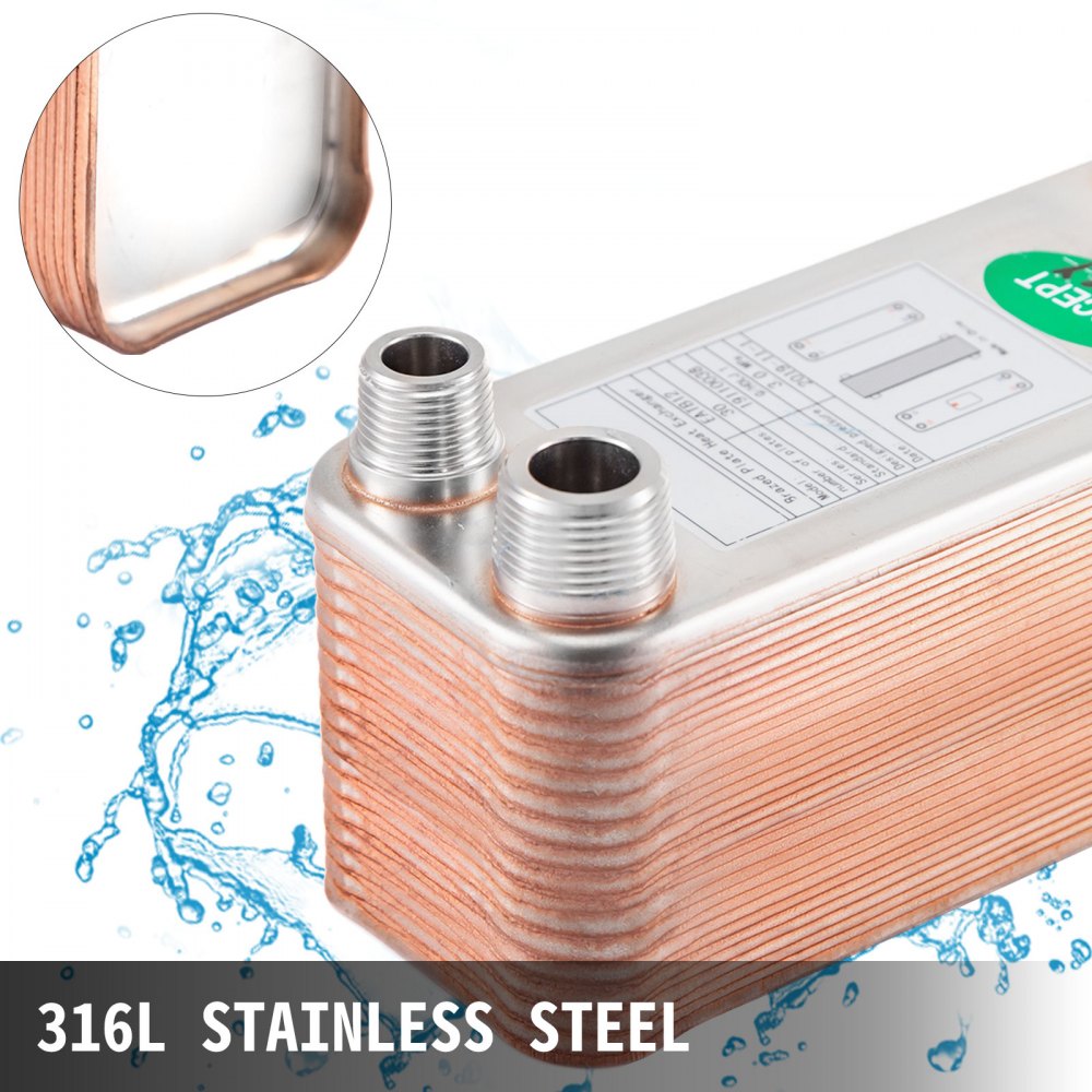 Intercambiador De Calor De 30 Placas Soldadas Para Calefacción 1/2" Y 3/4" Mnpt