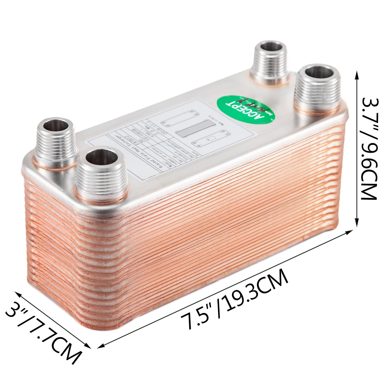 Intercambiador De Calor De 30 Placas Soldadas Para Calefacción 1/2" Y 3/4" Mnpt