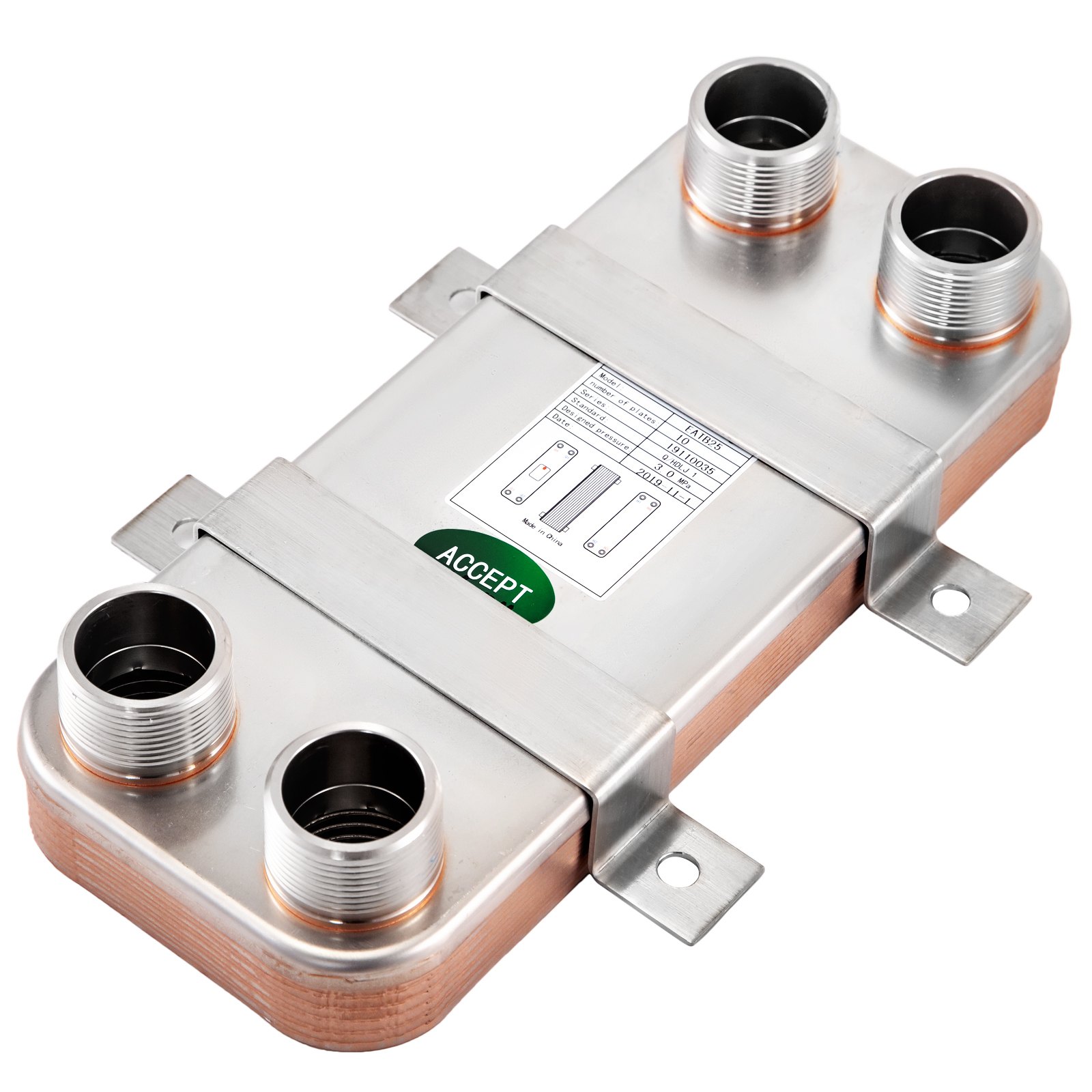 Intercambiador De Calor De 10 Placas Soldadas Para Calefacción 1.25 " Mnpt