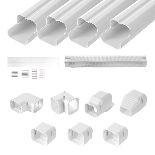 VEVOR Cubierta de Línea Dividida Ancho de 75 mm Largo de 4830 mm Cubierta Decorativa de PVC para Conductos de Aire Acondicionado con 4 Conductos Rectos Pintable para Bombas de Calor, Color de Blanco