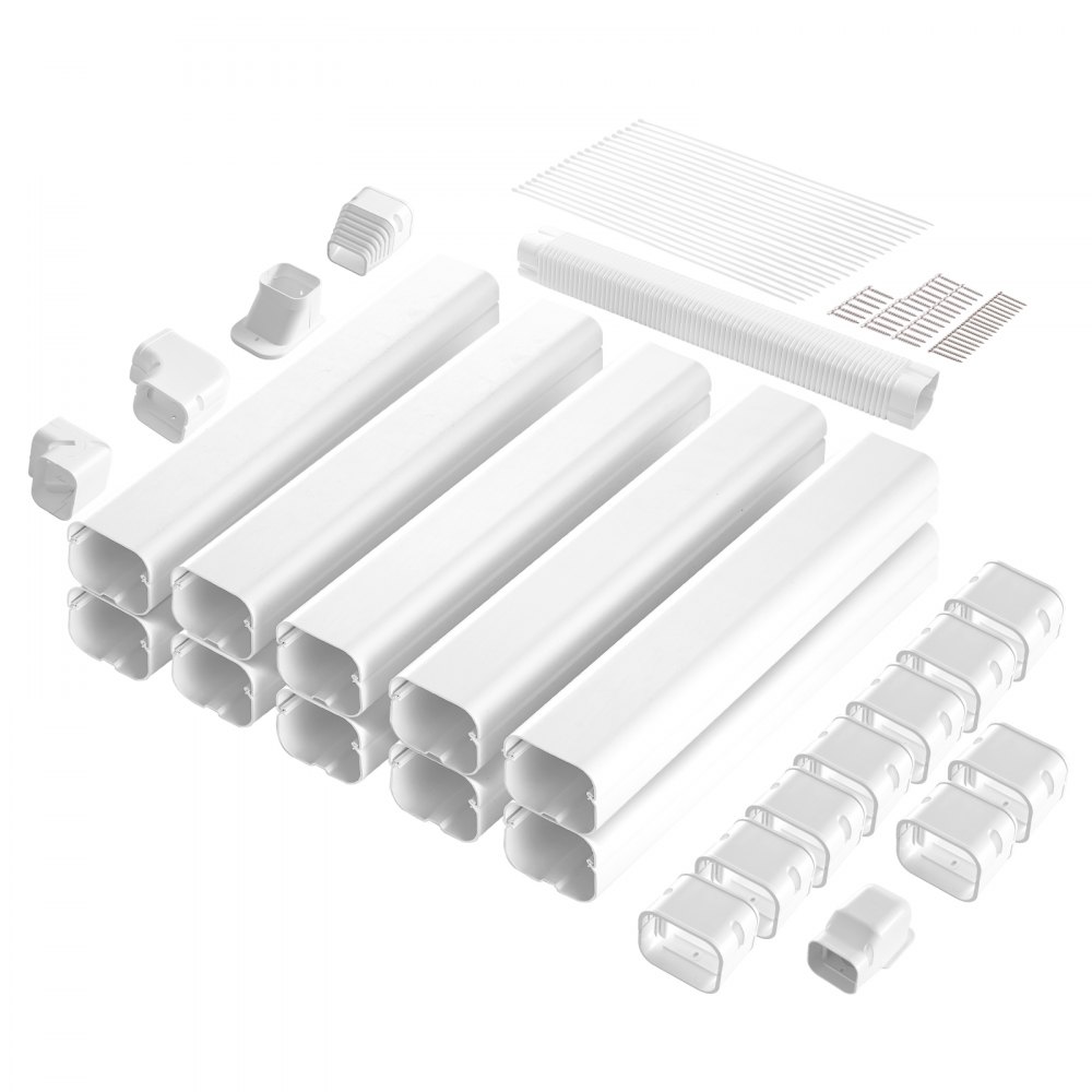 VEVOR Cubierta de Línea Dividida Ancho de 75 mm Largo de 5400 mm Cubierta Decorativa de PVC para Conductos de Aire Acondicionado con 10 Conductos Rectos Pintable para Bombas de Calor, Color de Blanco
