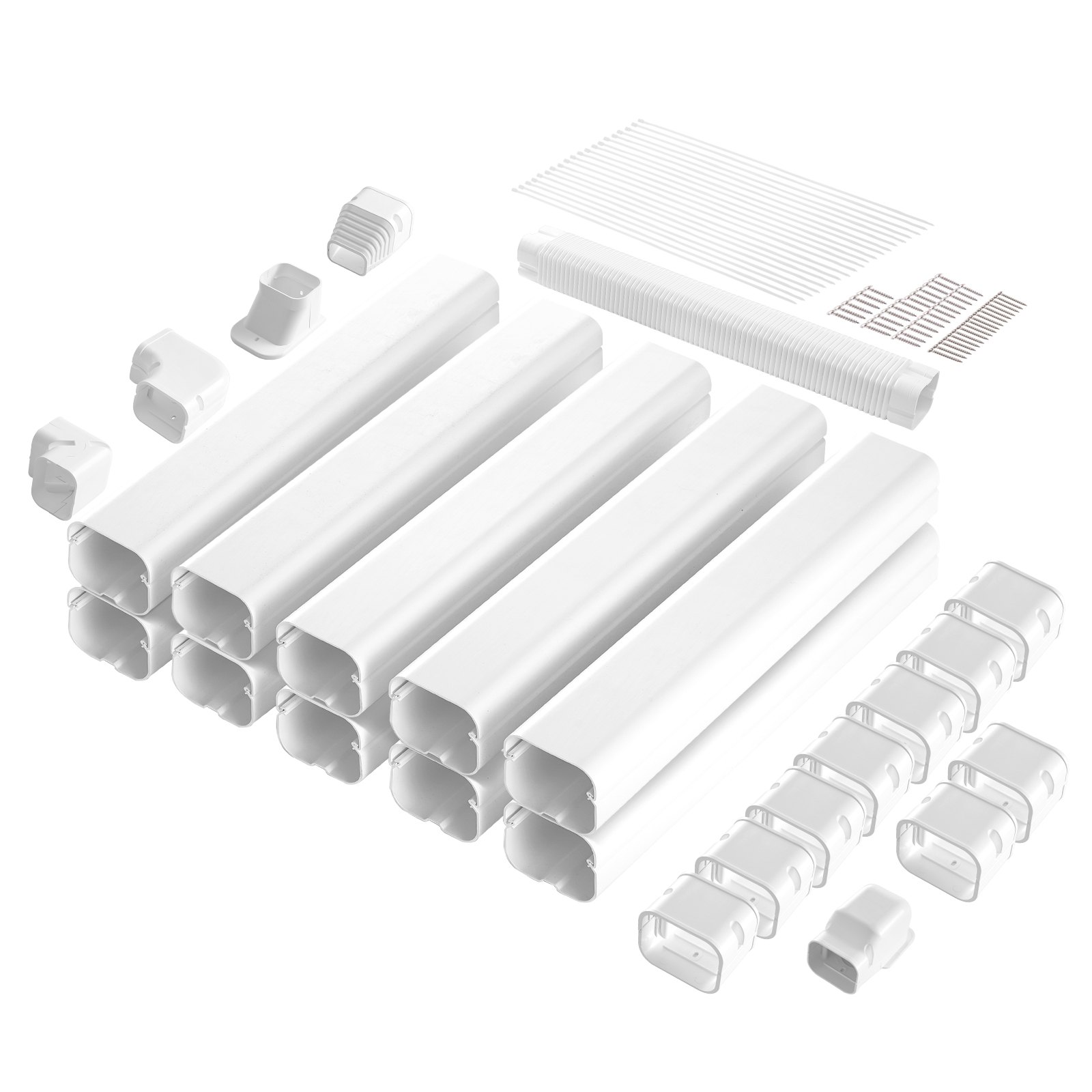 VEVOR Mini Split Line Set Cover 76.2 mm W 5400 mm L, decorative PVC pipe cover for air conditioning with 10 straight ducts and complete components, paintable for heat pumps, white