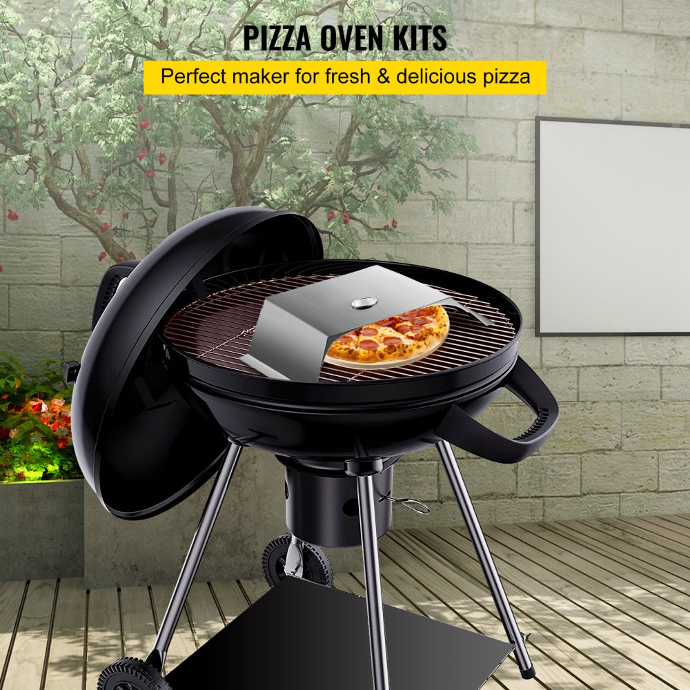 VEVOR Horno de Pizza para Exterior 48x35x17cm Horno Exterior a Leña para Pizza 50-300 ℃ Horno de Pizza Portátil al Aire Libre de Acero Inoxidable con Piedra Cordierita Termómetro 3 Accesorios Barbacoa
