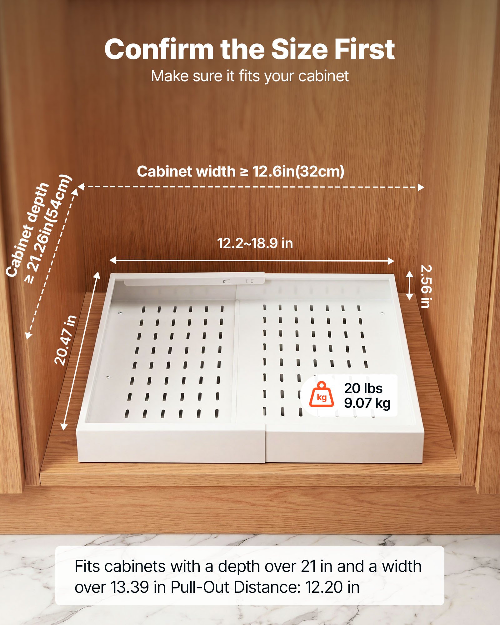 VEVOR Cajón Extraíble para Armario de Cocina 2 PCs Cajón Telescópico Blanco, Ancho Expandible de 31-48 cm, Profundidad de 52 cm, Carga 9 kg por Nivel, Con Tiras Adhesivas Nano, Para Despensa de Cocina