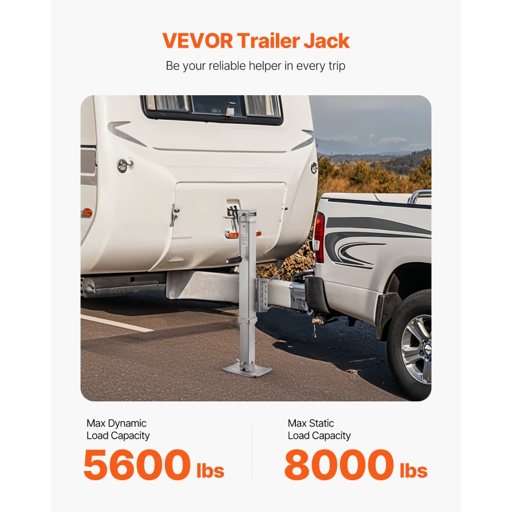 VEVOR Gato para Remolque, Capacidad de Carga Estática de 3628 kg Gato para Remolque con Pernos Soporte de Elevación de 724 mm con Manija para Remolque de RV, Remolque para Yates, Remolque Utilitario